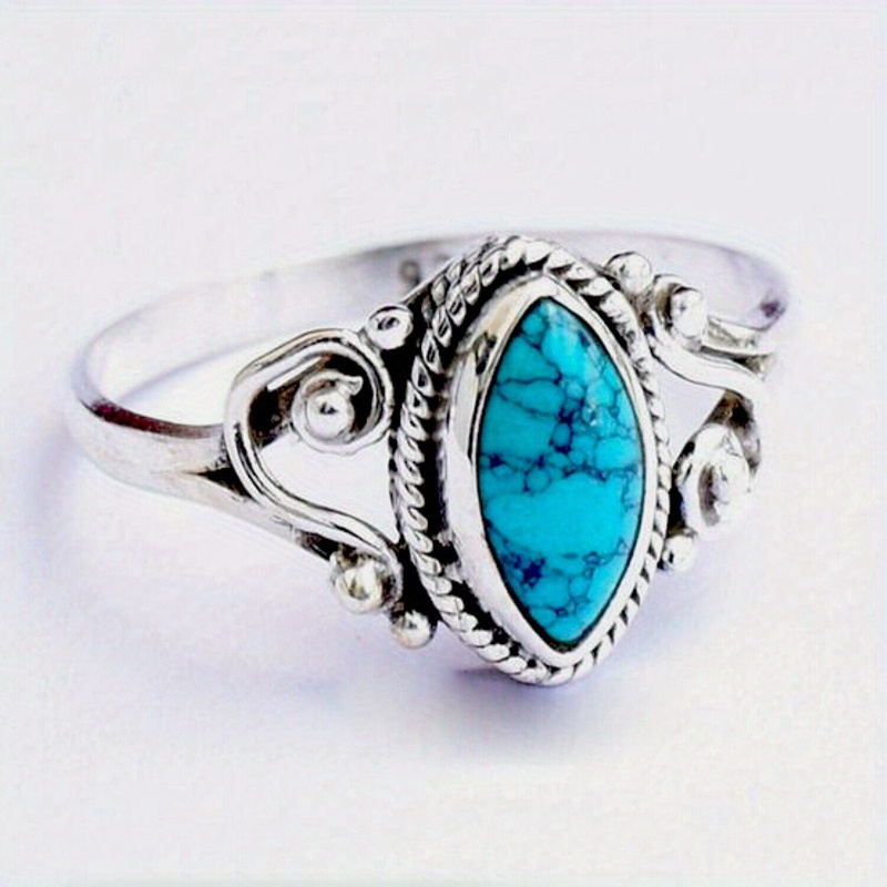 TEMU A Blue Turquoise Gemstone Jewelry Handmade Jewelry Ring Is Anniversaries And Birthday Gifts For Parties And Evening Parties