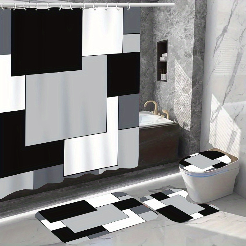 

1pc/4pcs Shower Curtain 12 Bathroom Mat Rug Carpet Polyester Curtain For Bathroom Accessories