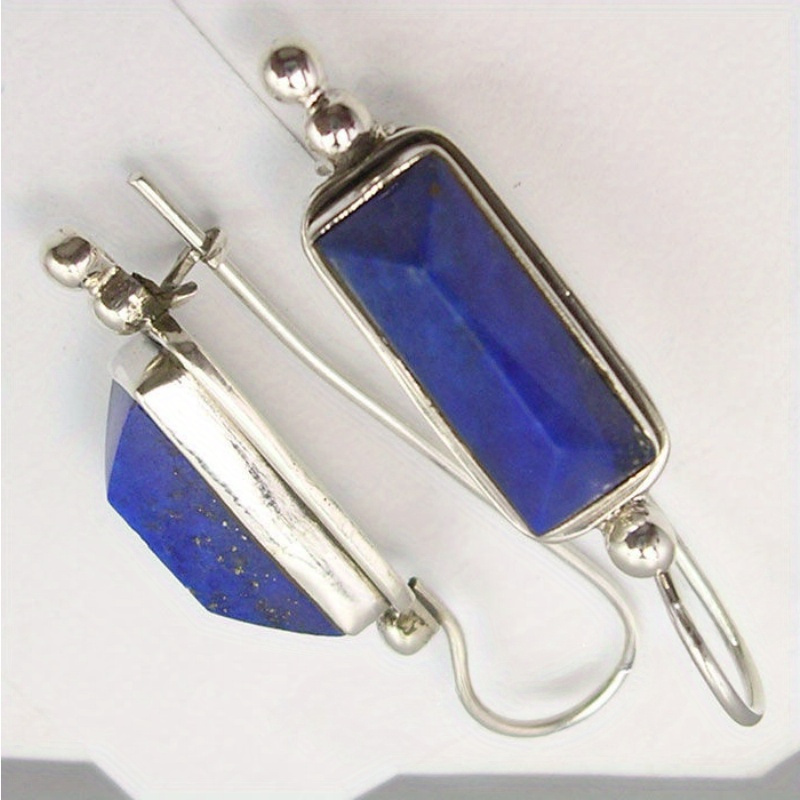 

Vibrant Lapis Drop Earrings - Blue Rectangular Gemstone, Silver Dangle, Hypoallergenic, Nickel-free, Jewelry For Anniversary, Birthday, Party, Evening Wear, Accessory, Special Gift