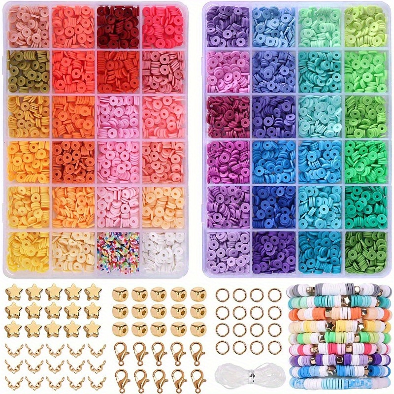 Image of Clay Beads For Bracelet Making, 48 Colors 2 Boxes Jewelry Making Kit Polymer Spacer Preppy Heishi Beads And Elastic Strings, Crafts Gift For Birthday