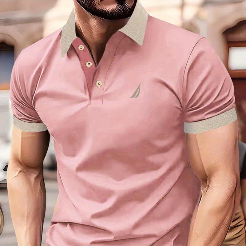 

Men's Casual Polo Shirts - Summer Knit Fabric Polyester 100% - Regular Fit Geometric Pattern Lapel Collar With Button Details - Casual Sport Style Short Sleeve Tops