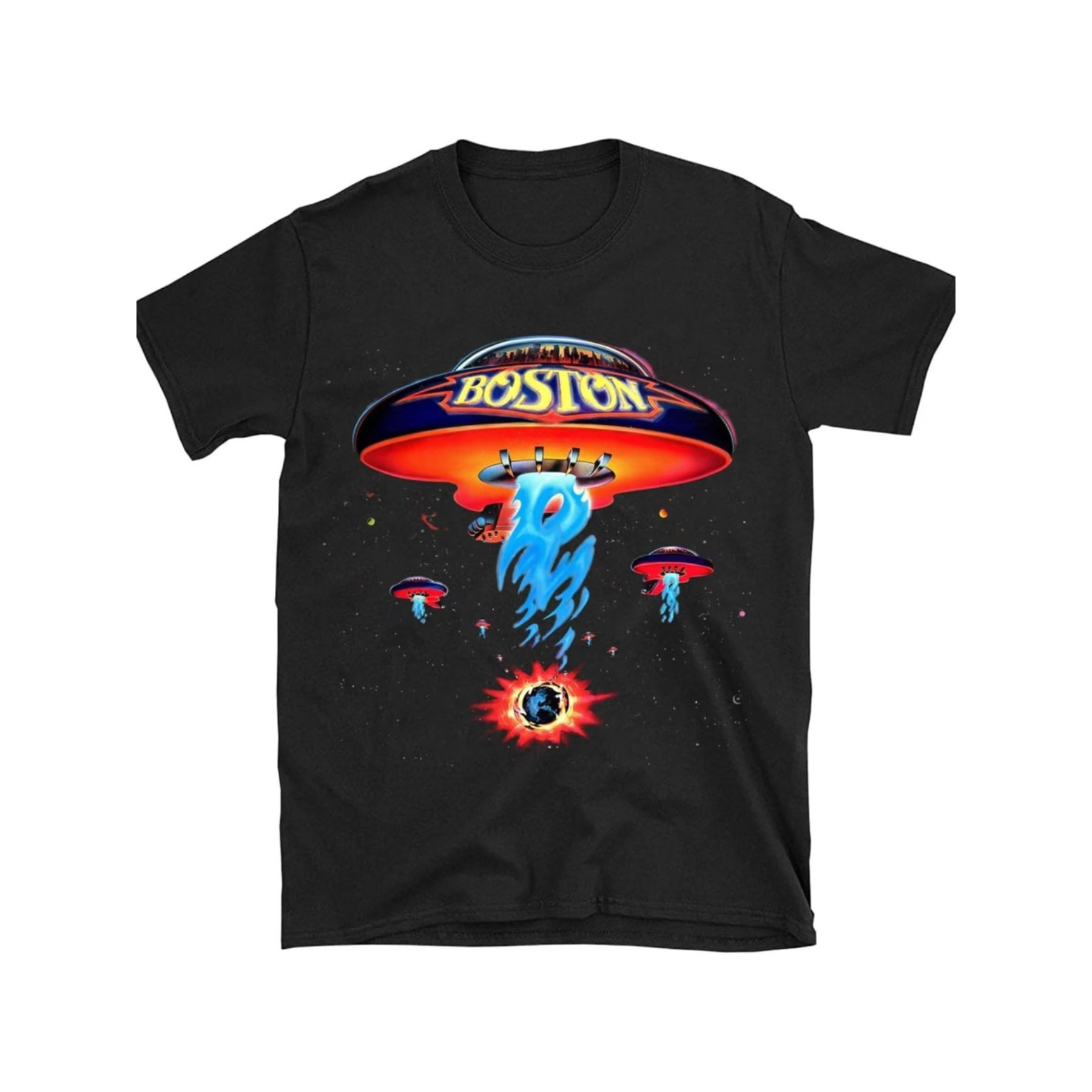 

Boston Band T-shirt Poster Shirt Spaceship Rock Band T-shirt Men Black