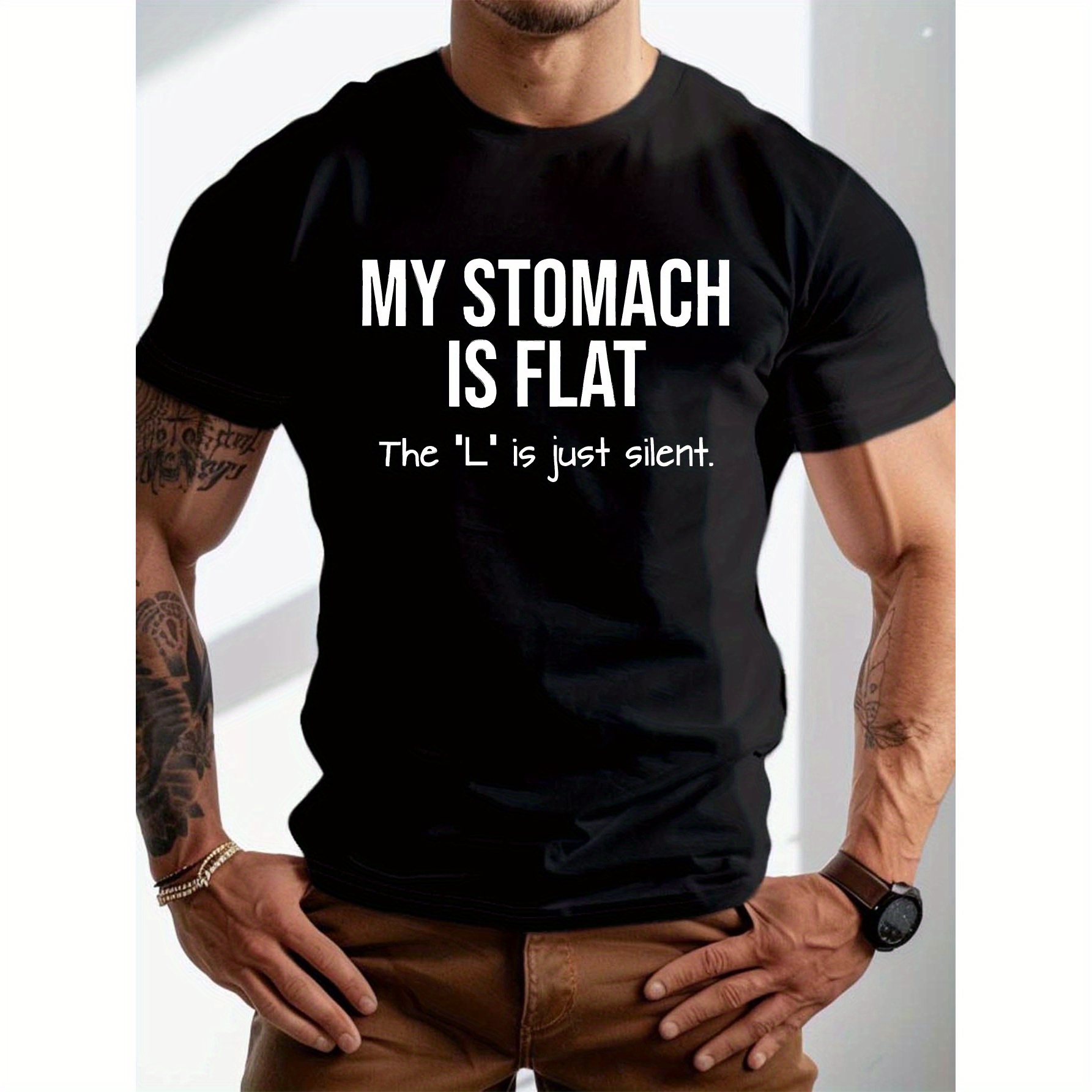 

Plus Size Men's Summer T-shirt, Fitness I'm Not Fat Graphic Print Short Sleeve T-shirt Trend Casual Tops, Suitable For Daily Life, Big And Tall