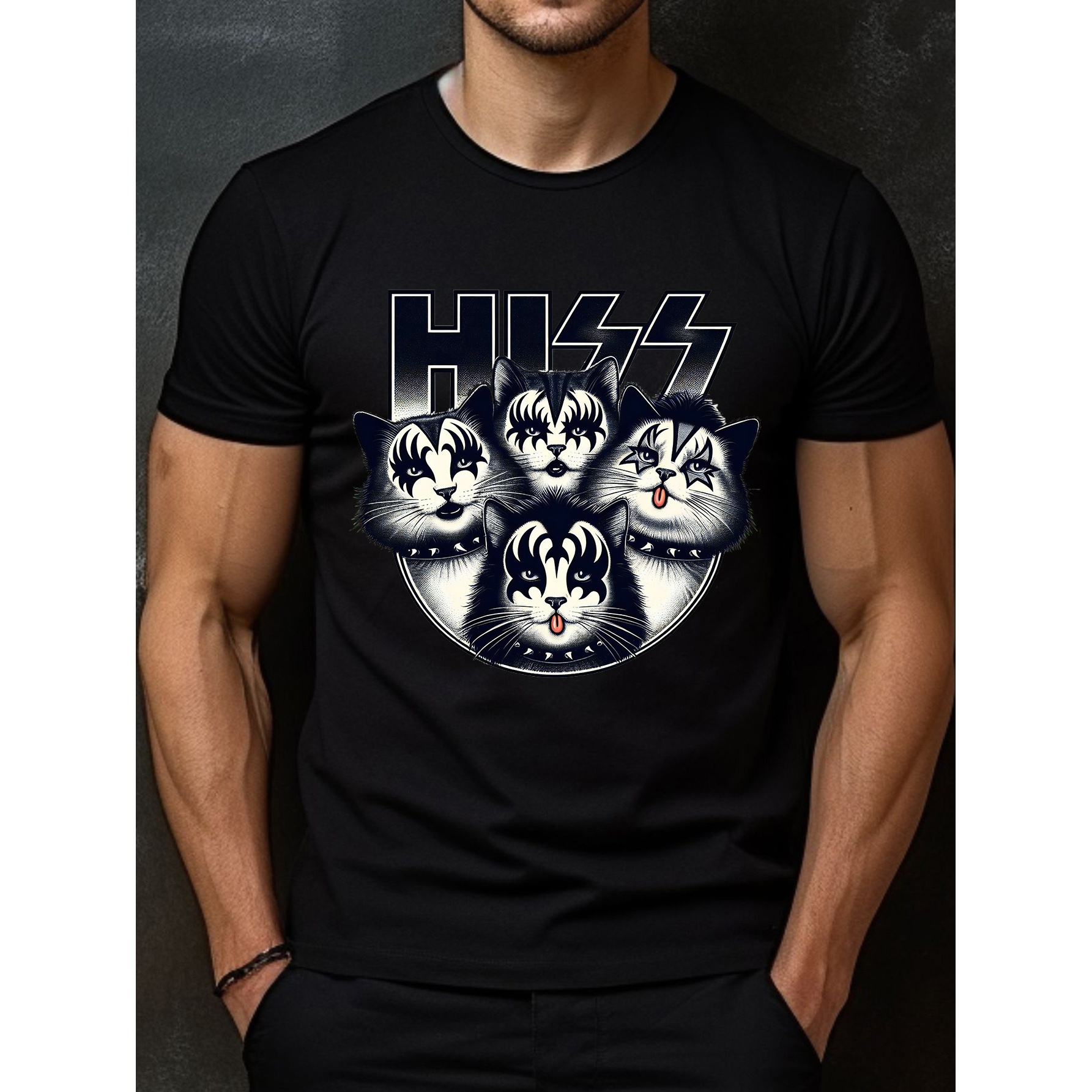 

Cotton T-shirt-bold Graphic Design, Men's Short Sleeve, Super Comfortable, Perfect For Summer And All Seasons, Hissing Funny Cat