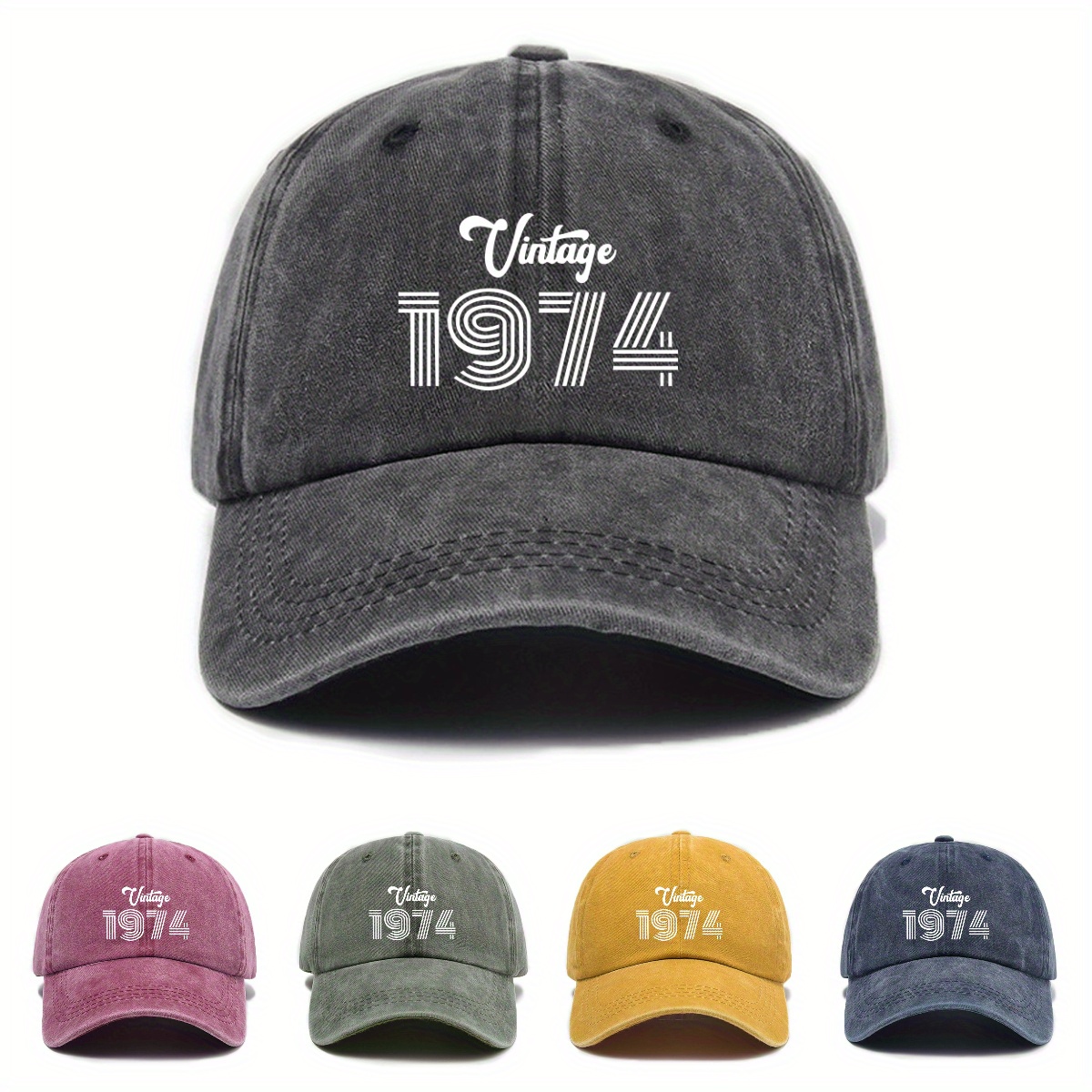 

Vintage 1974 Urban Style Baseball Cap - Adjustable Fit, Sun Protection, Woven Polyester, Unisex Casual Streetwear Hat With Hand Wash/dry Clean Care