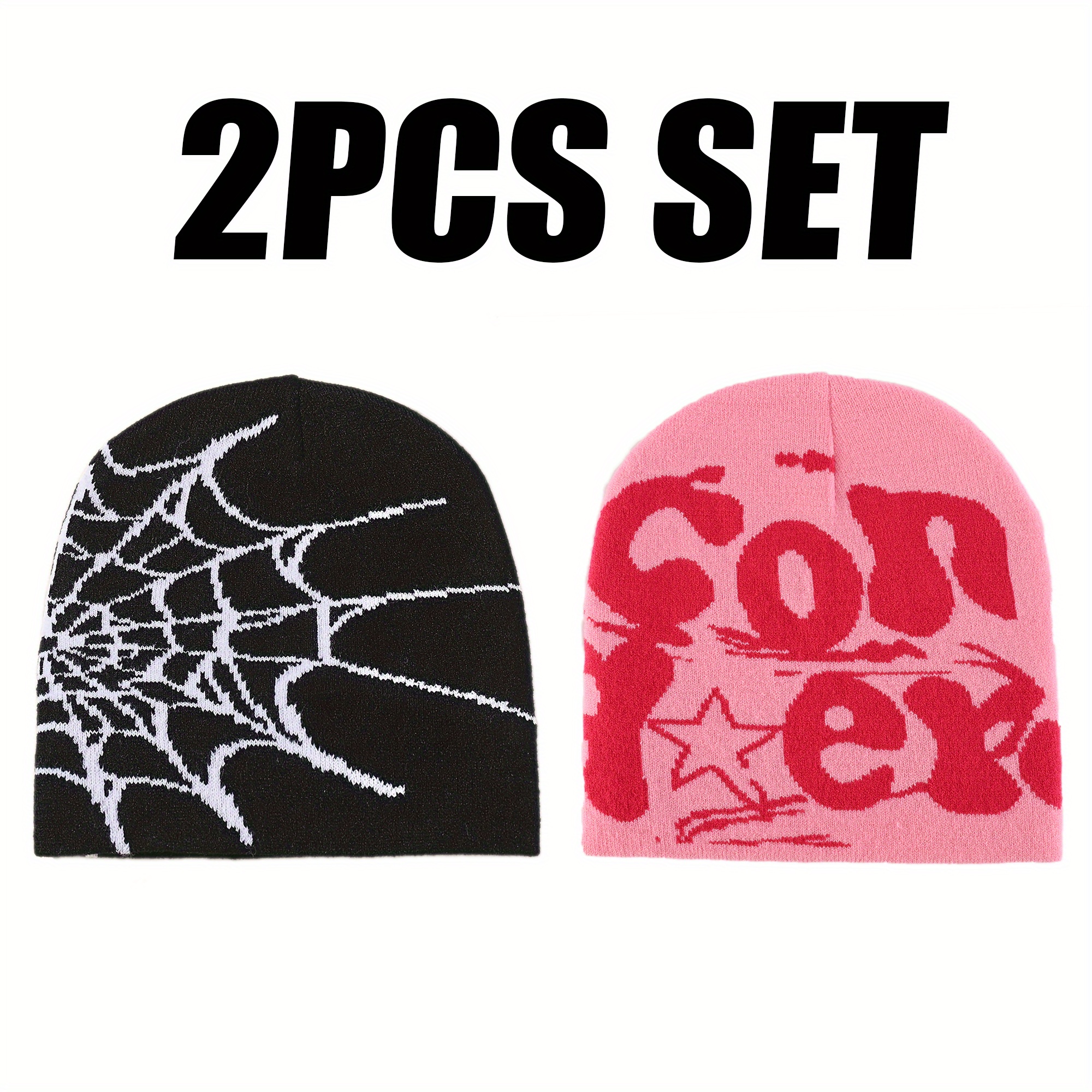 2pcs set spider web icon hip hop beanie cap y2k fashion cold - Temu