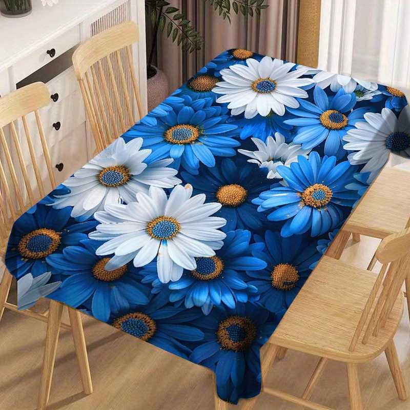 

Chic Blue Daisy Square Tablecloth - Wrinkle-resistant, Oil & Heat Resistant, Easy Clean For Dining, Parties & More - Versatile Sizes Available