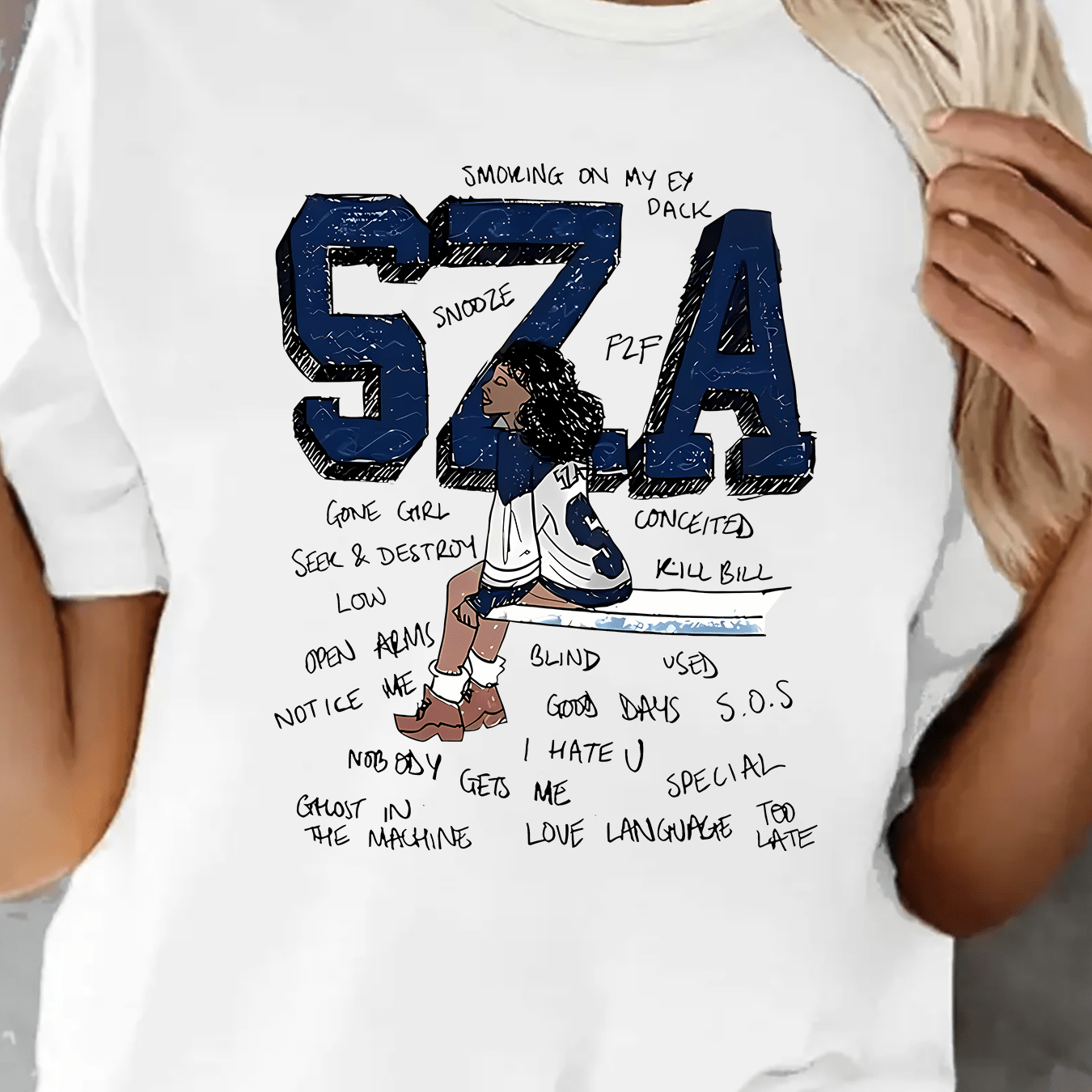 

Graffiti Cartoon & Slogan Print Comfy T-shirt, Round Neck Short Sleeve Sports Tee, Women's Activewear