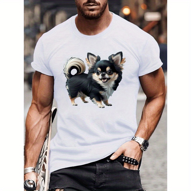 

T-shirt Imprimé d'un Chihuahua, Tees pour Hommes, T-shirt Décontracté à Manches Courtes pour l'Été