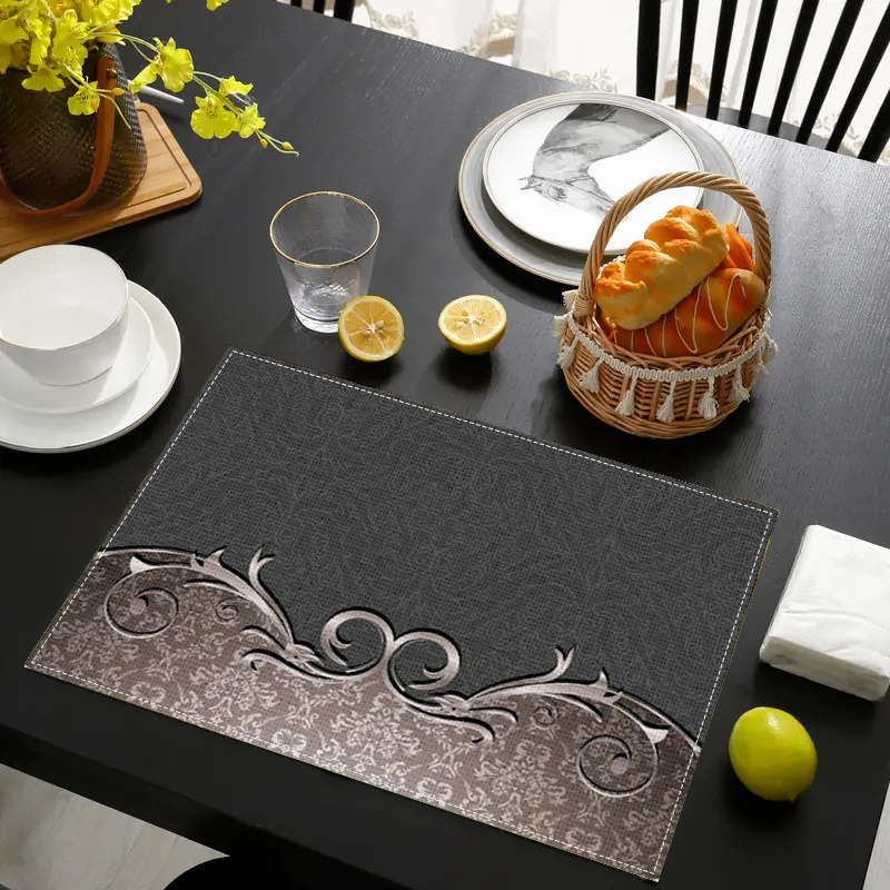 

Jit 2pcs /4pcs/ 6pcs New Creative Grey Fashion Classic Floral Border Placemats - Durable Table Mats With Heat Resistant Material - Enhance Your Kitchen Decor