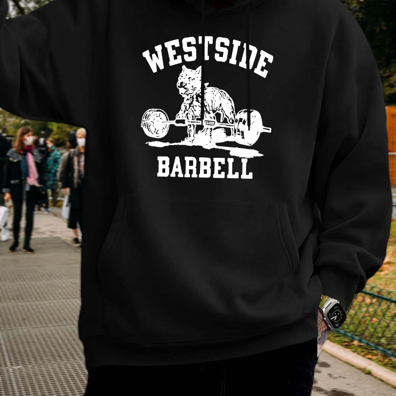 

West Side Barbell Print Men's Casual Long Sleeve Hooded - Loose Fit Lightweight Polyester Hoodie With Drawstring