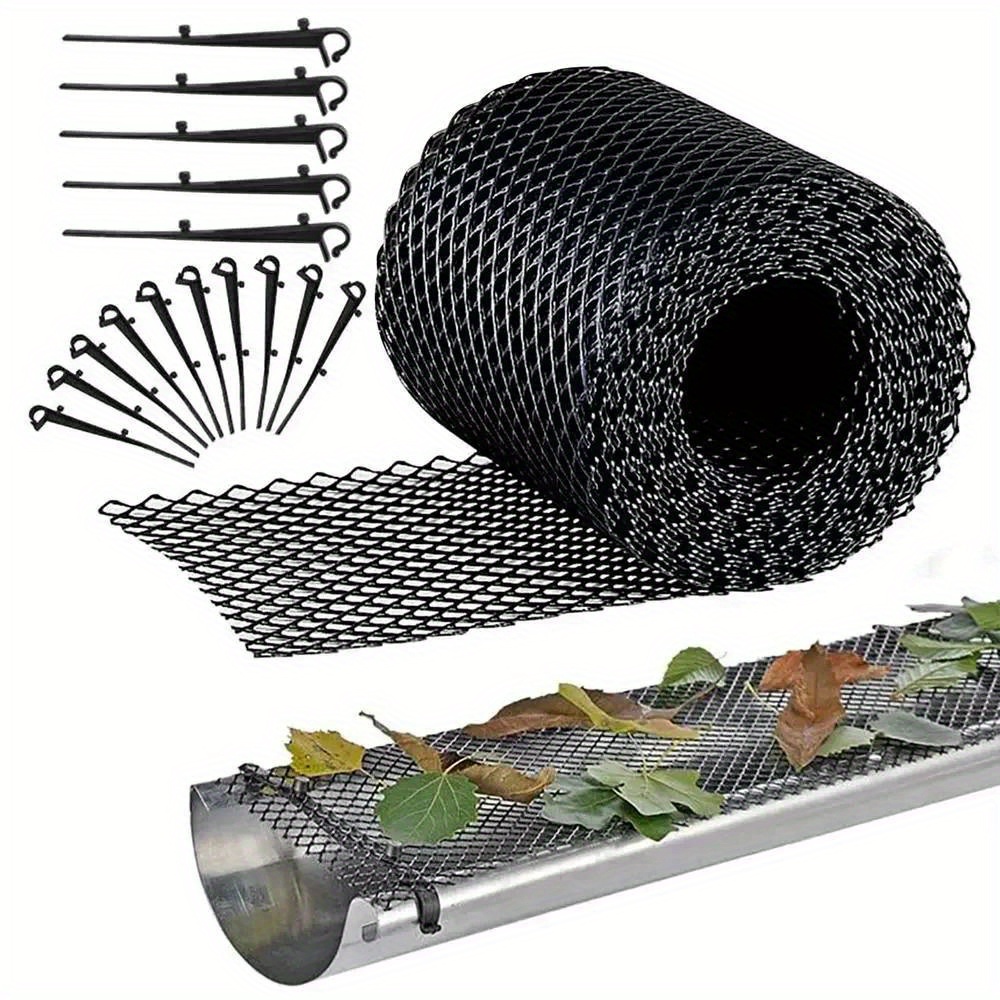 

Plastic Gutter Guard Mesh Roll With Fixing Hooks - 6m Gutter Protection Net For Debris Blockage Prevention On Roof Drains, Indoor Sewer Covers, And Garden Drainage Systems