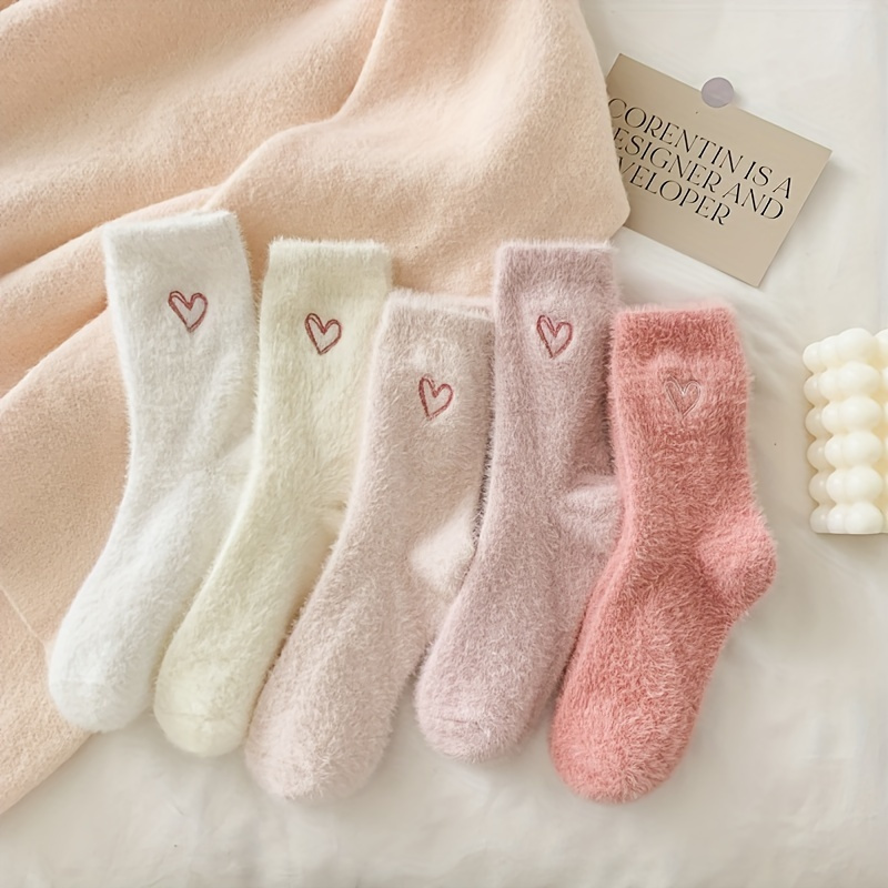 

5 Pairs Valentine's Day Heart Pattern Socks, Sweet & Mid Tube Socks, Women's Stockings & Hosiery