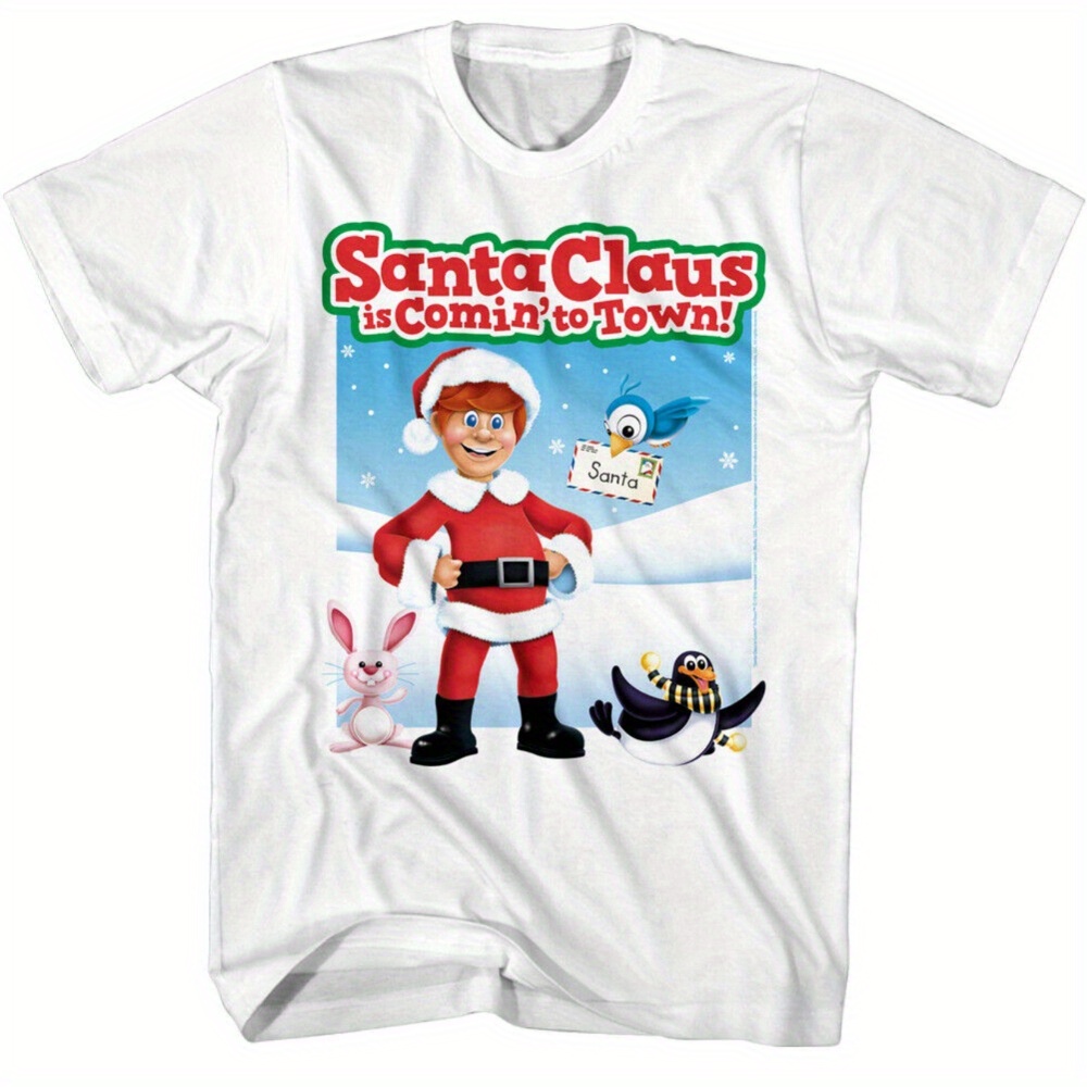 

Santa Claus Print T-shirt, Men's Casual Comfy Tee For Summer, Men's Short Sleeve Top For Daily Activity