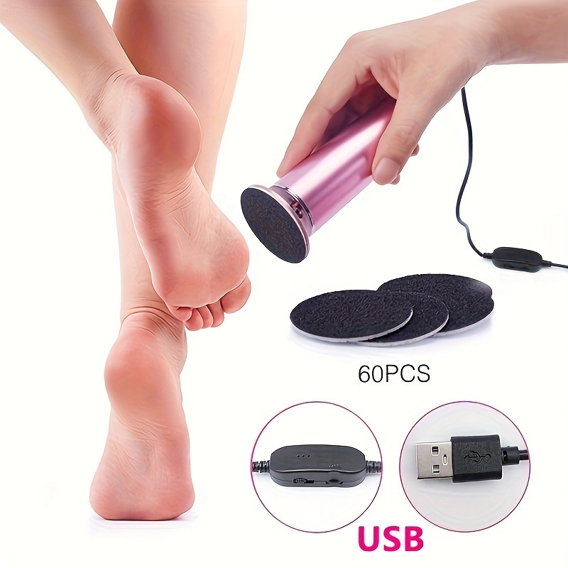 

60pcs Usb-powered Electric Foot Callus Remover Kit - Adjustable , Belt, Includes Pink Replacement Sandpaper Pads - Ideal For ' Feet, Home Pedicure Essential