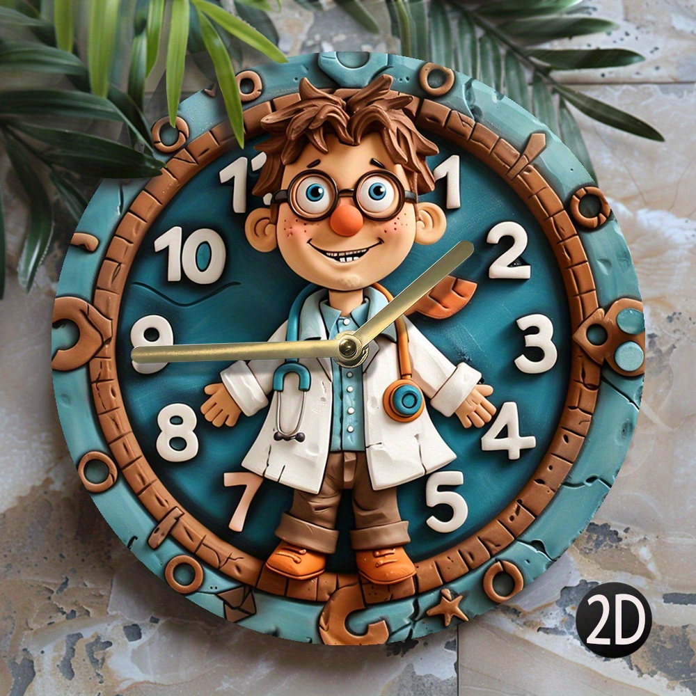 

1pc Doctor Theme Silent Wall Clock With Quartz Movement, 8-inch Round Wood Fiber Board Clock For Living Room, Kitchen, Dorm - Aa Battery Operated (not Included), Home Decor & Easter Gift