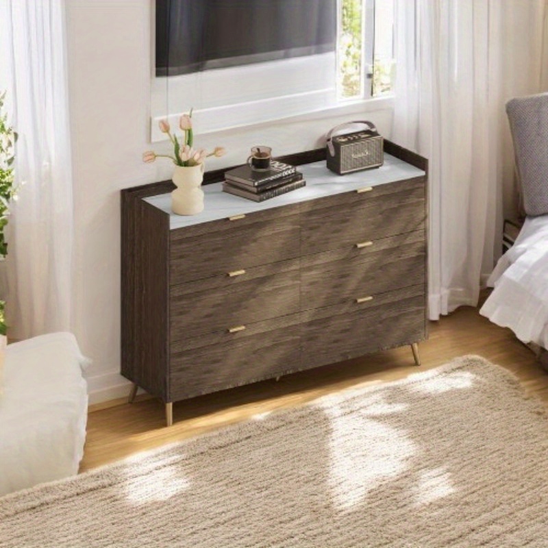 long 6 drawer dresser marbling worktop modern bedroom Temu