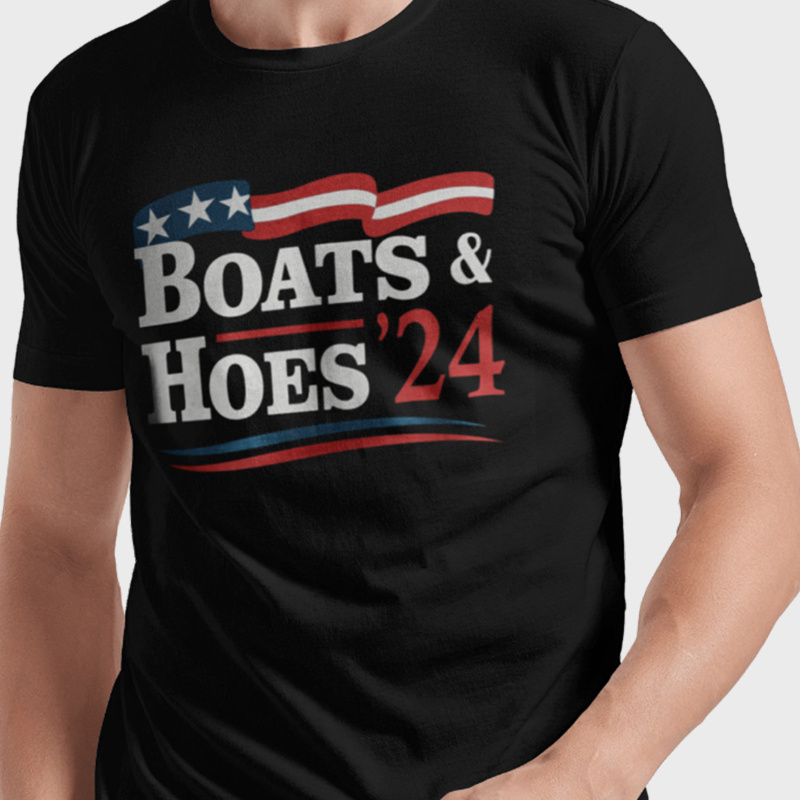 

Boats And Hoes 24 American Flag Step Brother Funny Gift T-shirt