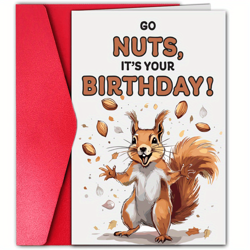 

1pc Animal Lover Birthday Greeting Card – Squirrel Design With Almonds, Paper Material, Universal Recipient, Cartoon Anime Theme For Christmas And Birthdays