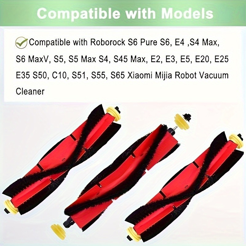 3 pack of premium brush replacement parts compatible with roborock s6 s6 pure s6 maxv e4 s4 max s5   s4 e2 e3 e5 e20 e25 e35 s50 s65 and xiaomi mijia robot vacuum enhance cleaning capabilities details 4