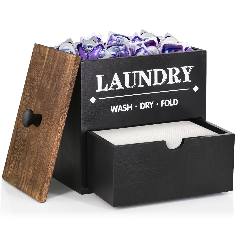 

Rustic Wooden Laundry Dryer Sheet Dispenser With Drawer, Wall Mount Dryer Sheet Holder, Multipurpose Laundry Pods Container For Organization And Storage - Non-waterproof, Rectangular Shape