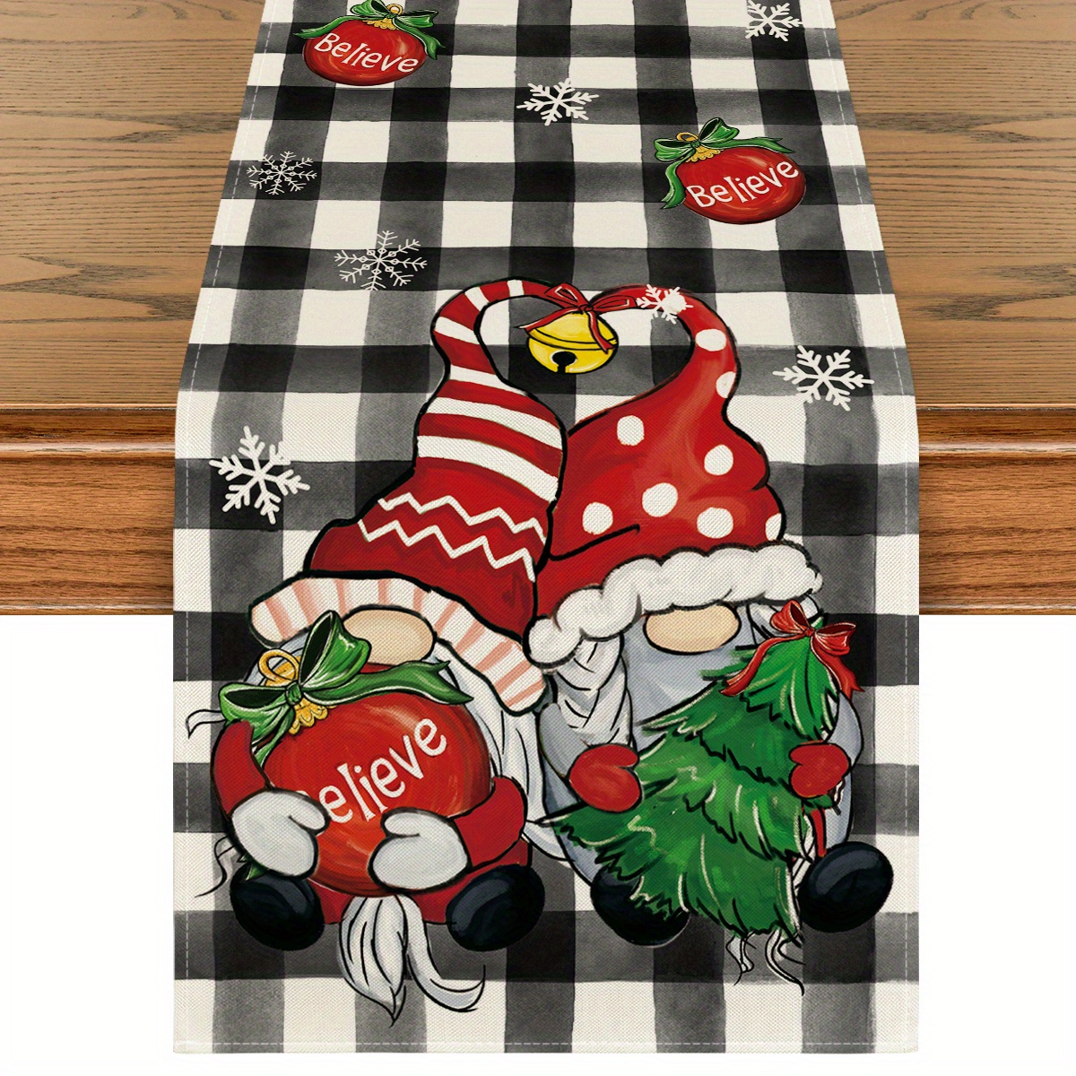 

1 Set, Sm:e Gnome Bell Tree Christmas Table Runner, 13 X 72 Inch And Placemat 12 X 18 Inch Set Of 4, Seasonal Winter Kitchen Dining Table Room Funky Home Decoration For Home Funky Home Decor