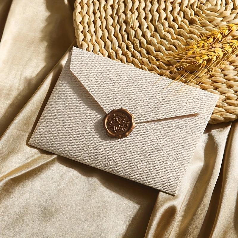1pc, Linen Texture Envelope, Vintage Style Paper Invitation, Wax Seal Envelope And Letter Paper