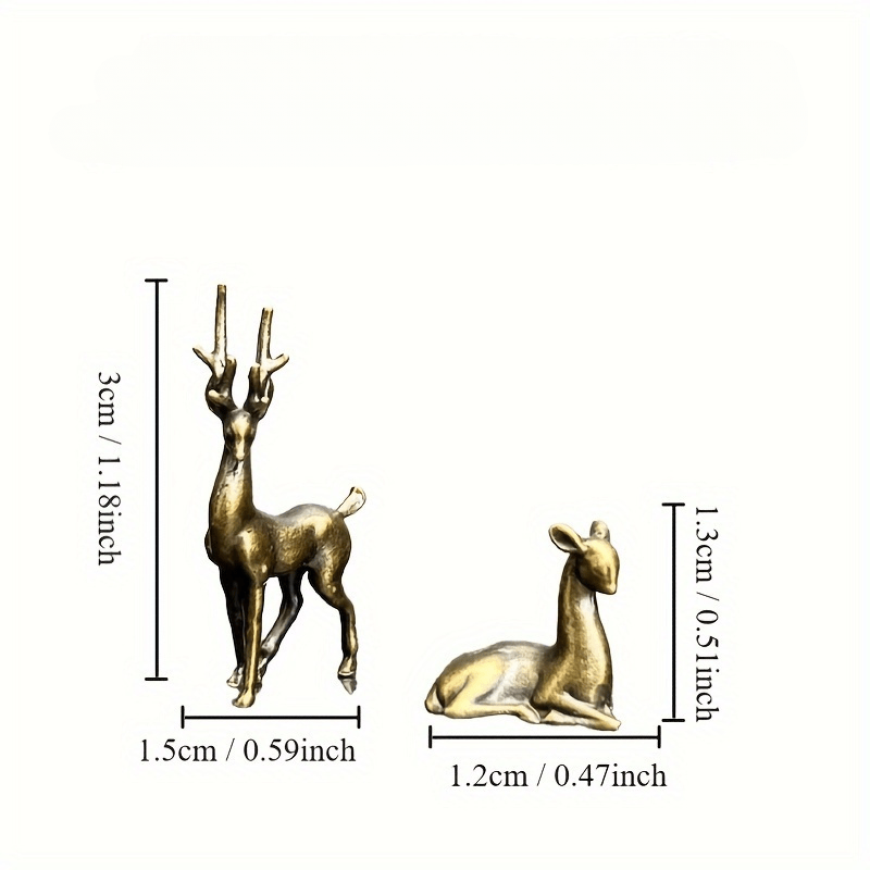 TEMU 2pcs Exquisite Vintage Brass Deer Figurines - Elegant Miniature Decorations For Home, Furniture & Landscaping With Rustic Charm And Distressed Finish - Whimsical Touch To Any Room