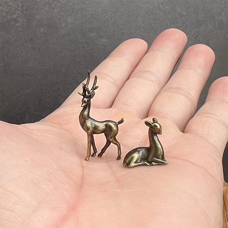 

2pcs Vintage Brass Deer Figurines - Elegant Miniature Decorations For Home, Furniture & Landscaping With Rustic Charm And Distressed - Touch To Any Room