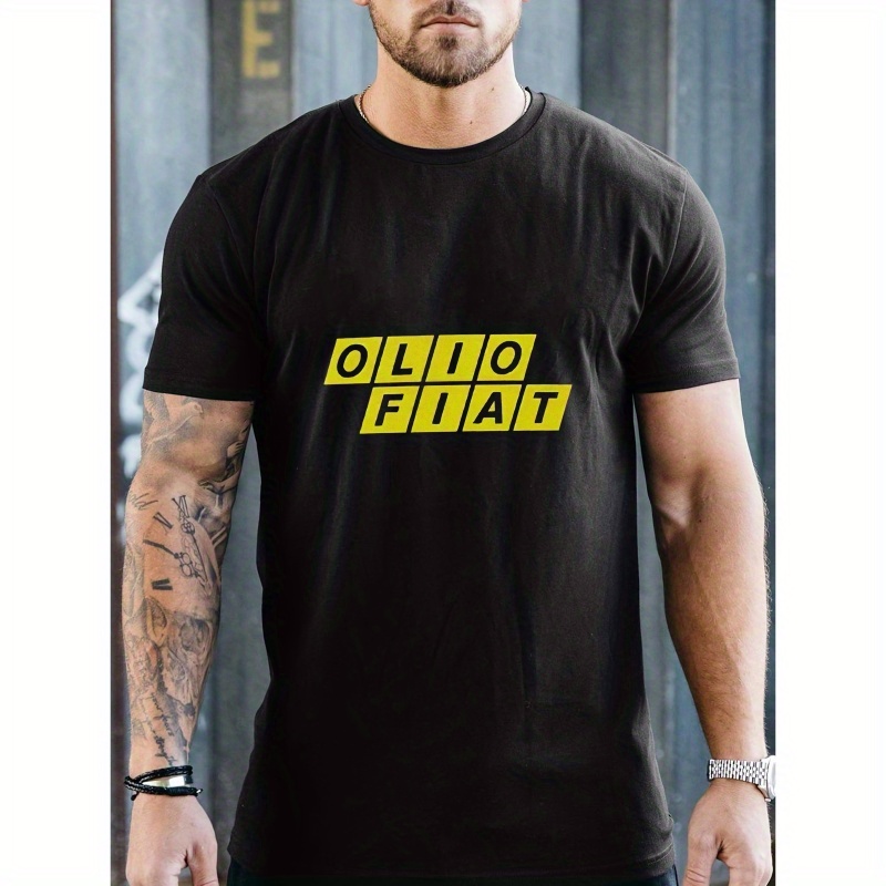 

Olio Fiat Spring And Summer Men's Short-sleeved T-shirts - Printed Tops For Summer - Relaxed Style - Polyester Fabric - Adult Sizes