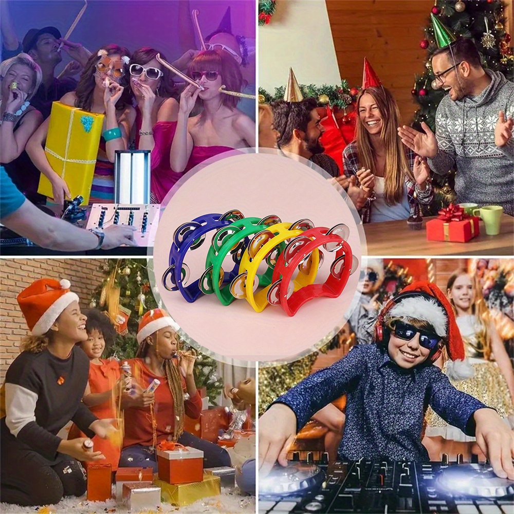 Colorful Handheld Tambourine with 4 Bells - Durable Plastic Percussion Instrument for Youngsters & Adults, Ideal for Parties, Concerts & Rhythm Enthusiasts, Tambourine for Adults