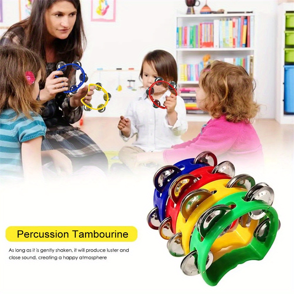 Colorful Handheld Tambourine with 4 Bells - Durable Plastic Percussion Instrument for Youngsters & Adults, Ideal for Parties, Concerts & Rhythm Enthusiasts, Tambourine for Adults