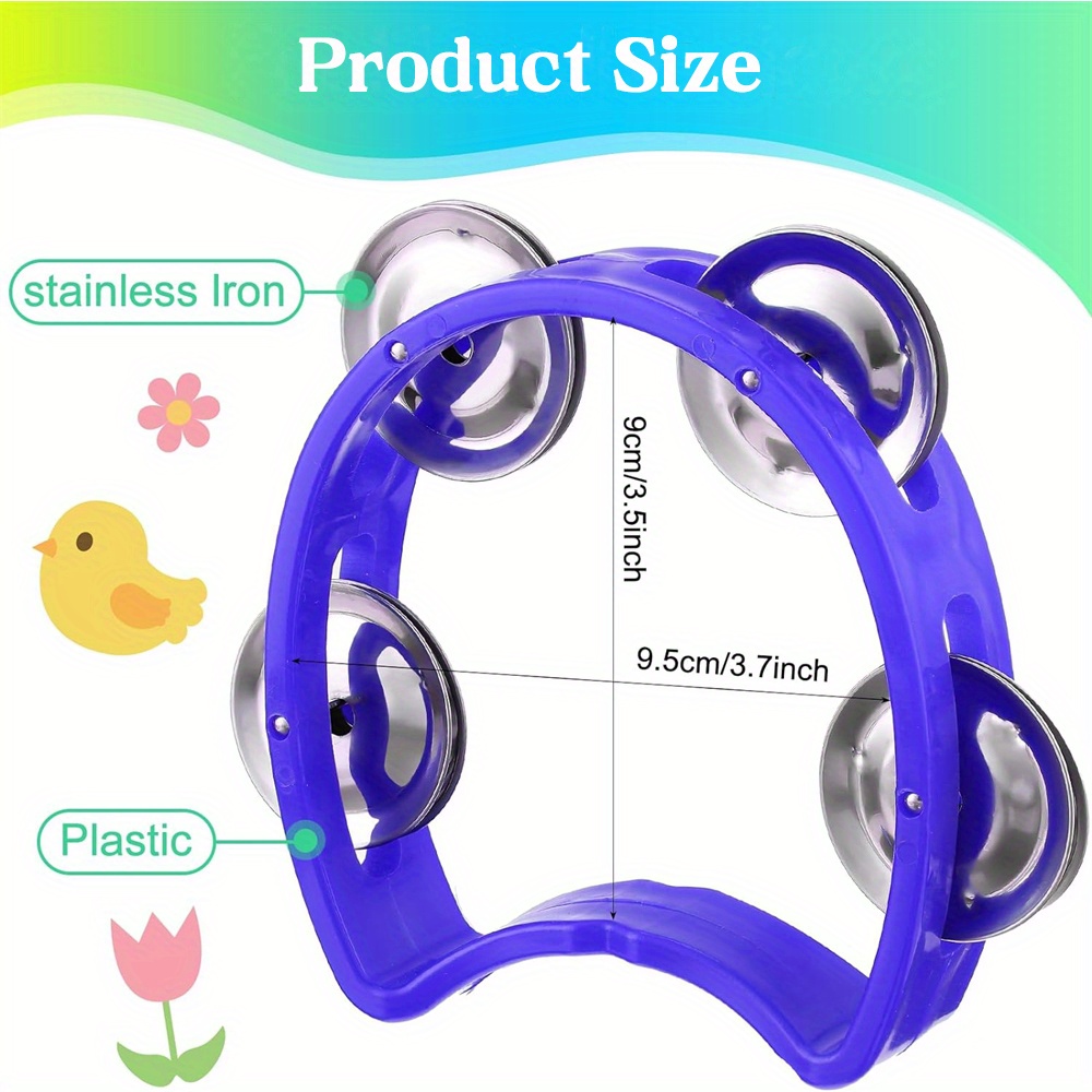 Colorful Handheld Tambourine with 4 Bells - Durable Plastic Percussion Instrument for Youngsters & Adults, Ideal for Parties, Concerts & Rhythm Enthusiasts, Tambourine for Adults