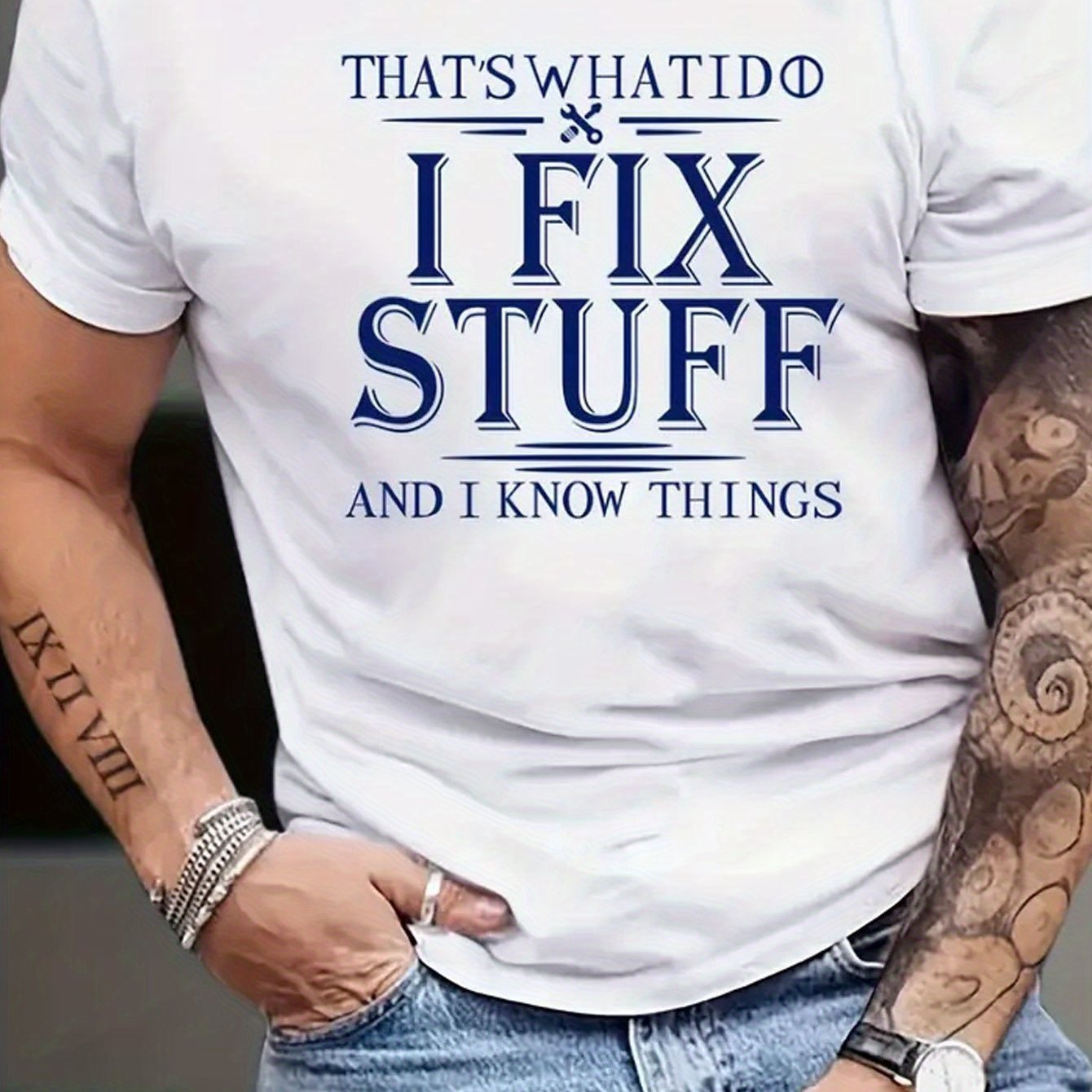 

Men's Casual Round Neck "i Fix Stuff" Printed Short Sleeved T-shirt