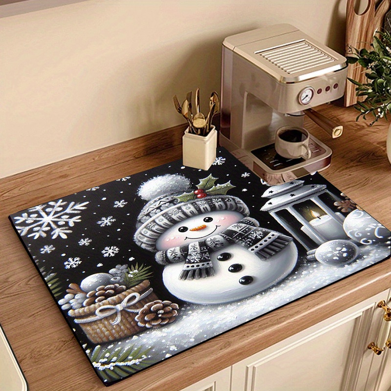 

1pc, Christmas-themed Pattern Drying Mat For Tableware, Coffee Machine Heat Insulation Pad, Mat For Washing Machine, Household Absorbent And Quick-drying, Easy To Wipe And Useful.