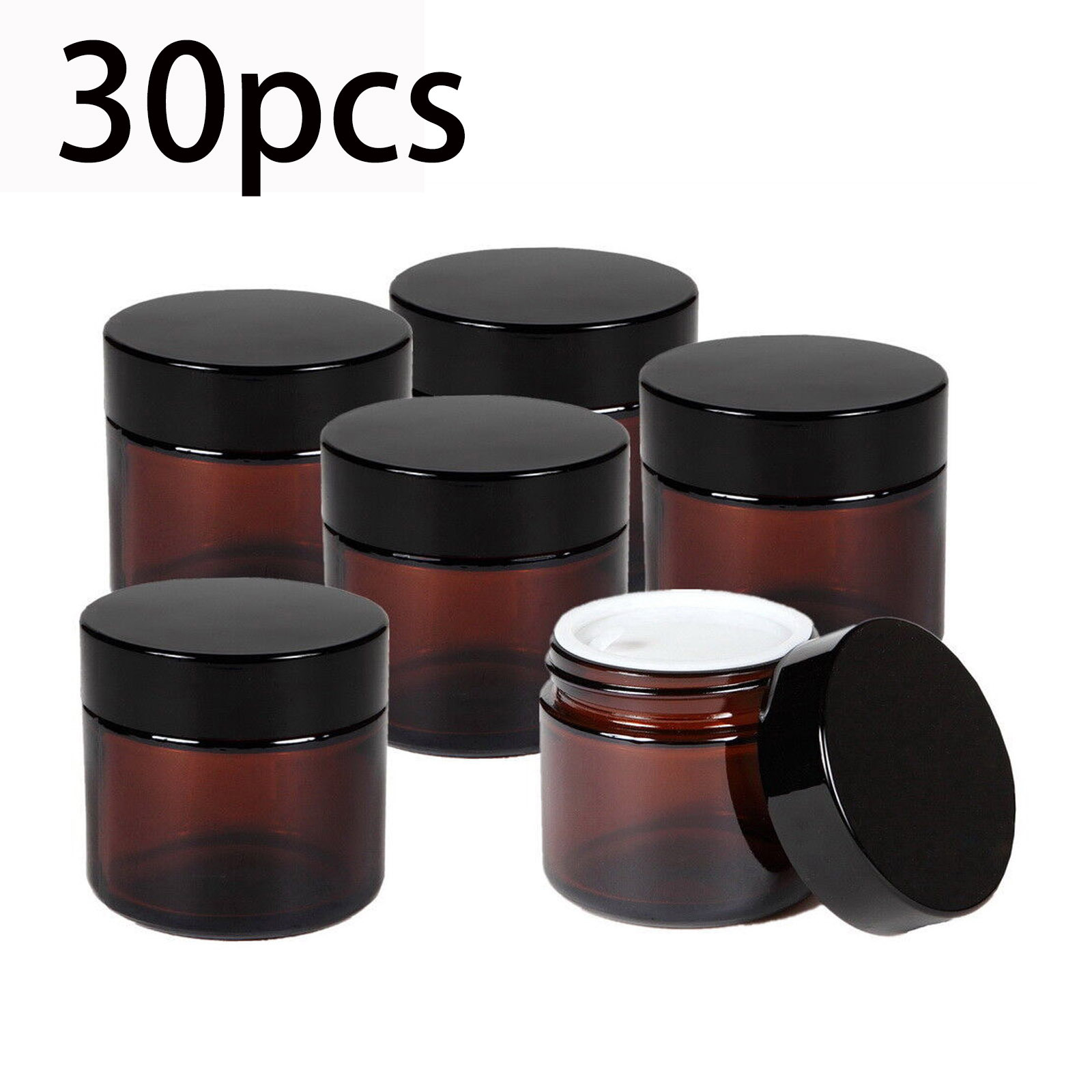 TEMU 30pcs 30ml Amber Glass Jars With Black Screw Lids - Refillable, Odorless Cosmetic Containers For Lotion, Creams, Bath Salts - Ideal For Travel &