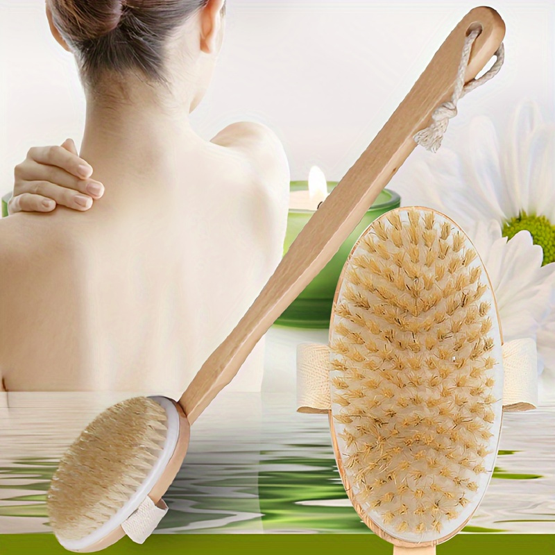 1pc long handle shower brush with dual use soft bristles back massager body scrub brush ergonomic grip for shower   detachable head for   no battery needed wet dry use ideal for   spa bath accessory dry brushing   sturdy loop skincare routine Product details 4