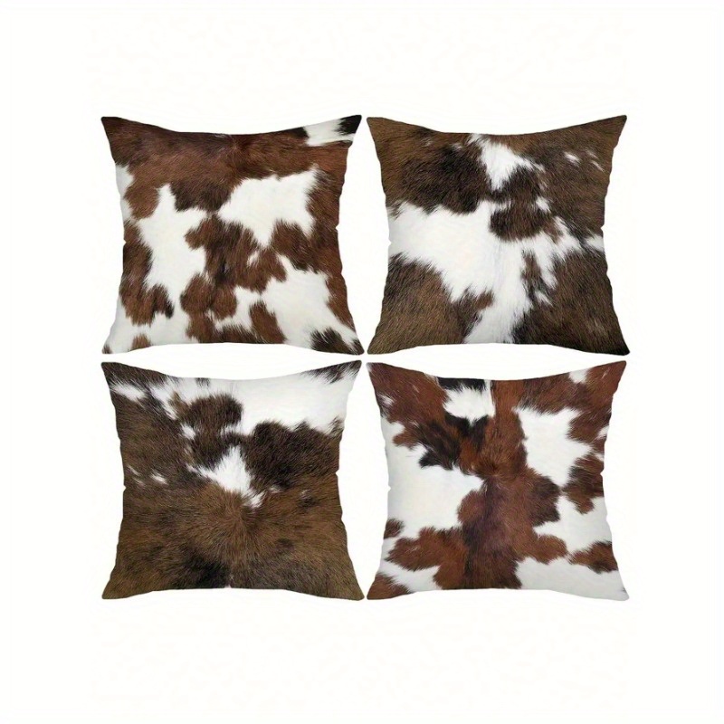TEMU 4pcs Cow Print Decorative Throw Pillow Covers, Farmhouse Style Faux Leather Cushion Covers For Party, Home, Living Room, Sofa, Bedroom, Without