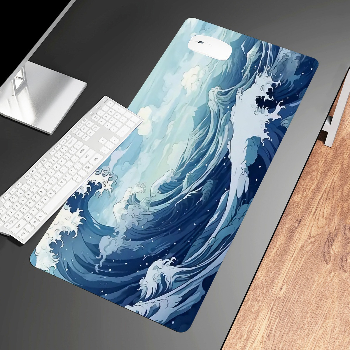 

1pc Wave Pattern Long Mouse Pad Non-slip Game Office Laptop 30*60cm