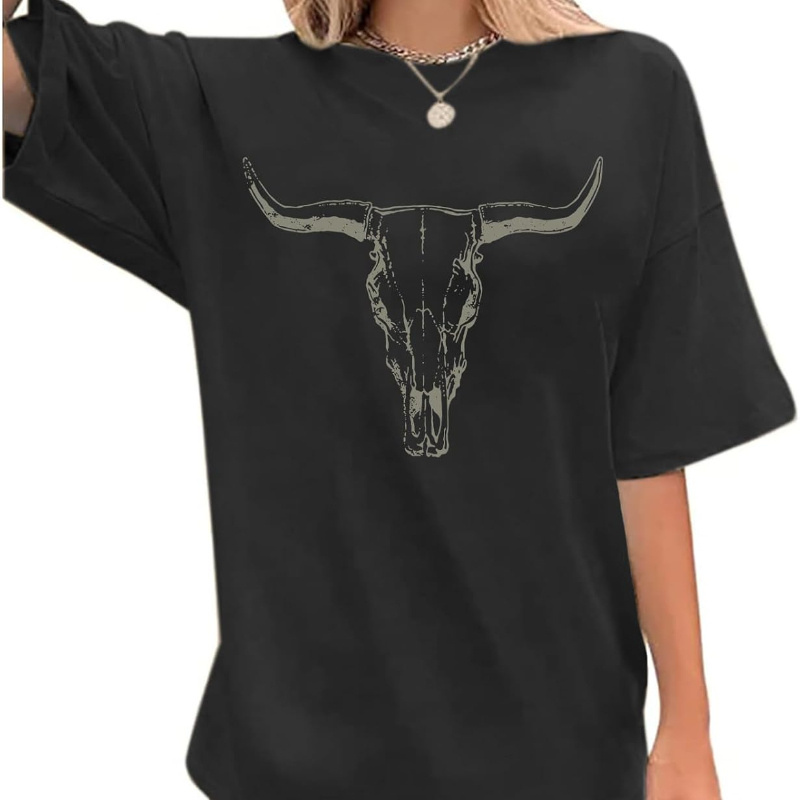 

Cow Skull Shirts For Women Oversized T Graphic Tees