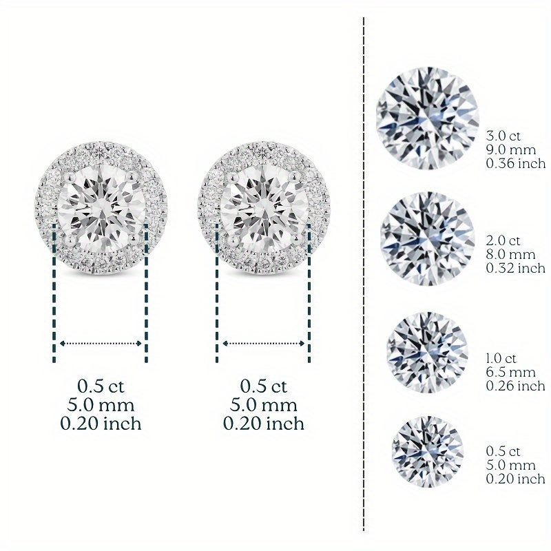 1Pair 0.5/1/2/3Carat Moissanite Earrings, 925 Sterling Silvery Post, Bohemia Theme, Certified, for Women, Men, Wedding, Birthday Jewelry Gifts