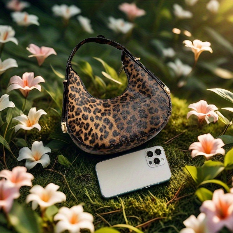 

Simple And Classic Shoulder Bag With Zipper Closure, Polyester Lining, And Adjustable Handle, Leopard Pattern, Perfect Gift For Women