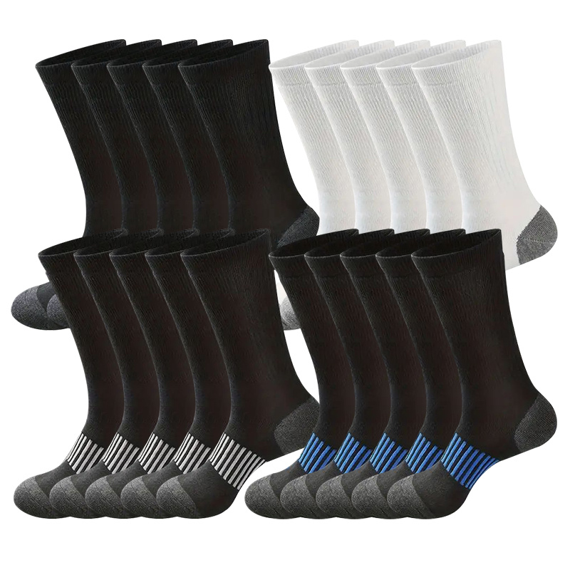 

10pcs Men's Crew Socks - Breathable, Fit For Sports & Casual Wear, Solid Color Polyester