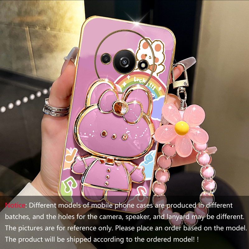 

A3 Lucky Rabbit Holder Bracelet Plating Phone Case For Xiaomi Redmi A3 Soft Cover