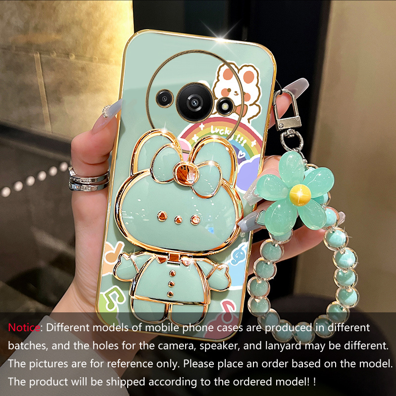 TEMU Coque de téléphone - Coque de téléphone porte-bracelet Lapin A3 avec placage pour Xiaomi Redmi A3, couverture souple