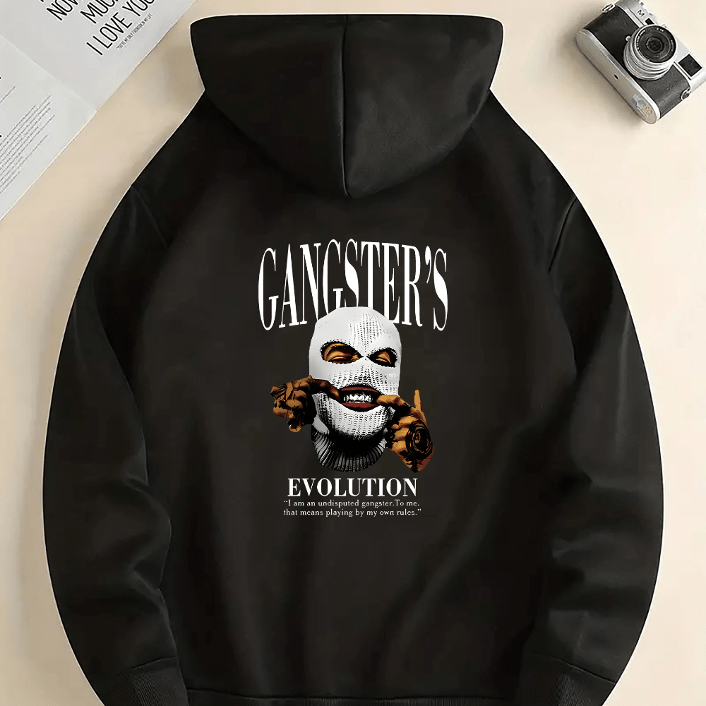 

Sweat à capuche décontracté pour homme avec imprimé Gangster's Evolution - Sweat à capuche ample en tricot de polyester avec poche kangourou, pull à manches longues pour l'automne et l'hiver