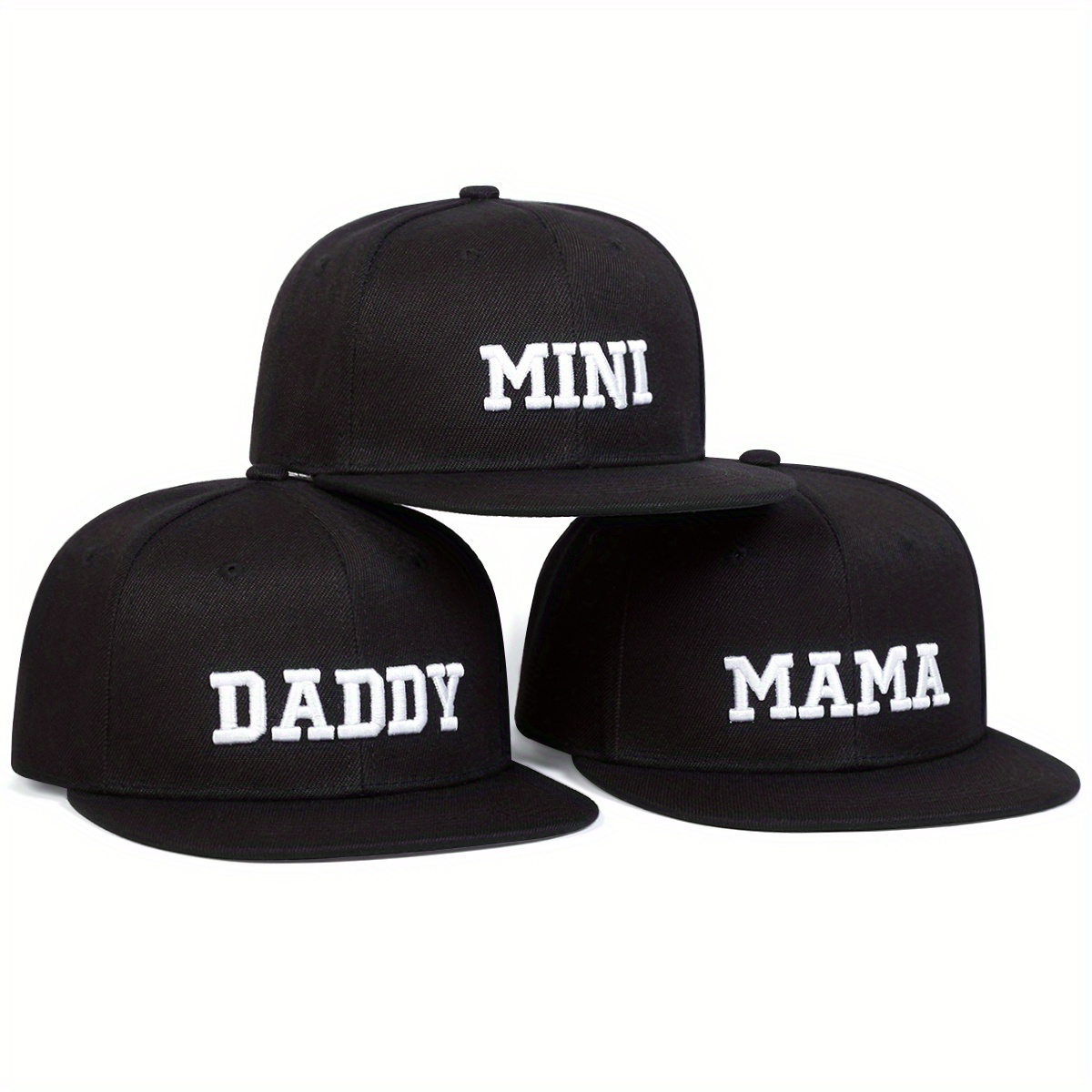 

3pcs/ Set Daddy Mama Mini Letter Embroidered Hip Hop Hats Parent-child Hats Outdoor Adjustable Sunscreen Leisure Hat Spring Autumn Travel Tourism Beach Vacation