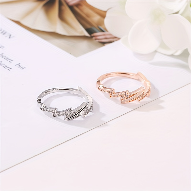 

Elegant 18k Plated 925 Sterling Bolt Ring With Sparkling Zirconia, Unisex Alloy Band For Daily & Party , Christmas Gift, All Fit