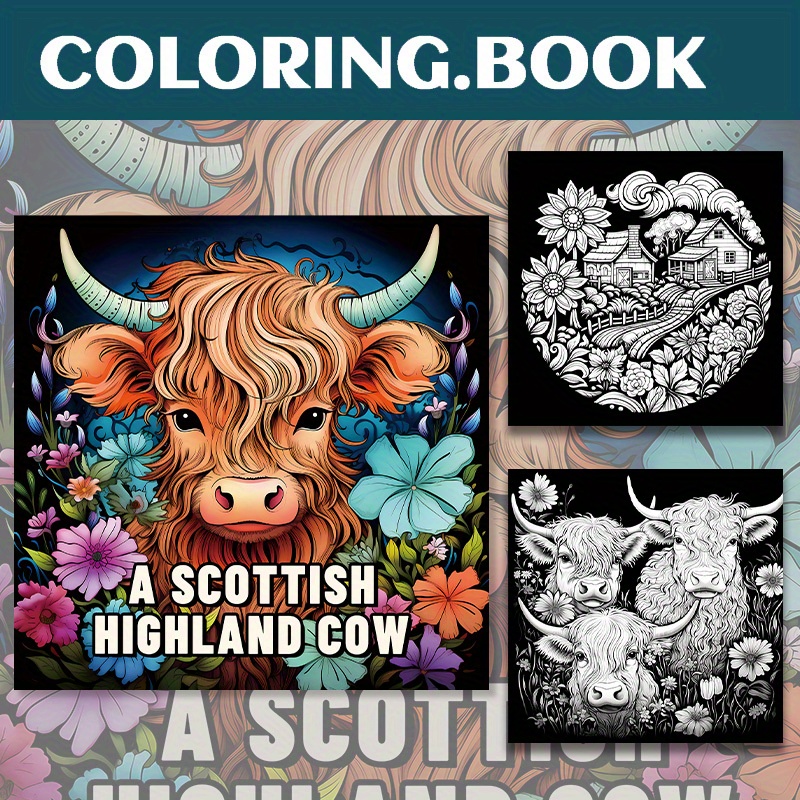 

Deluxe Scottish Highland Cow Coloring Book - 22 Pages, Fun Gift For Birthdays And Holidays