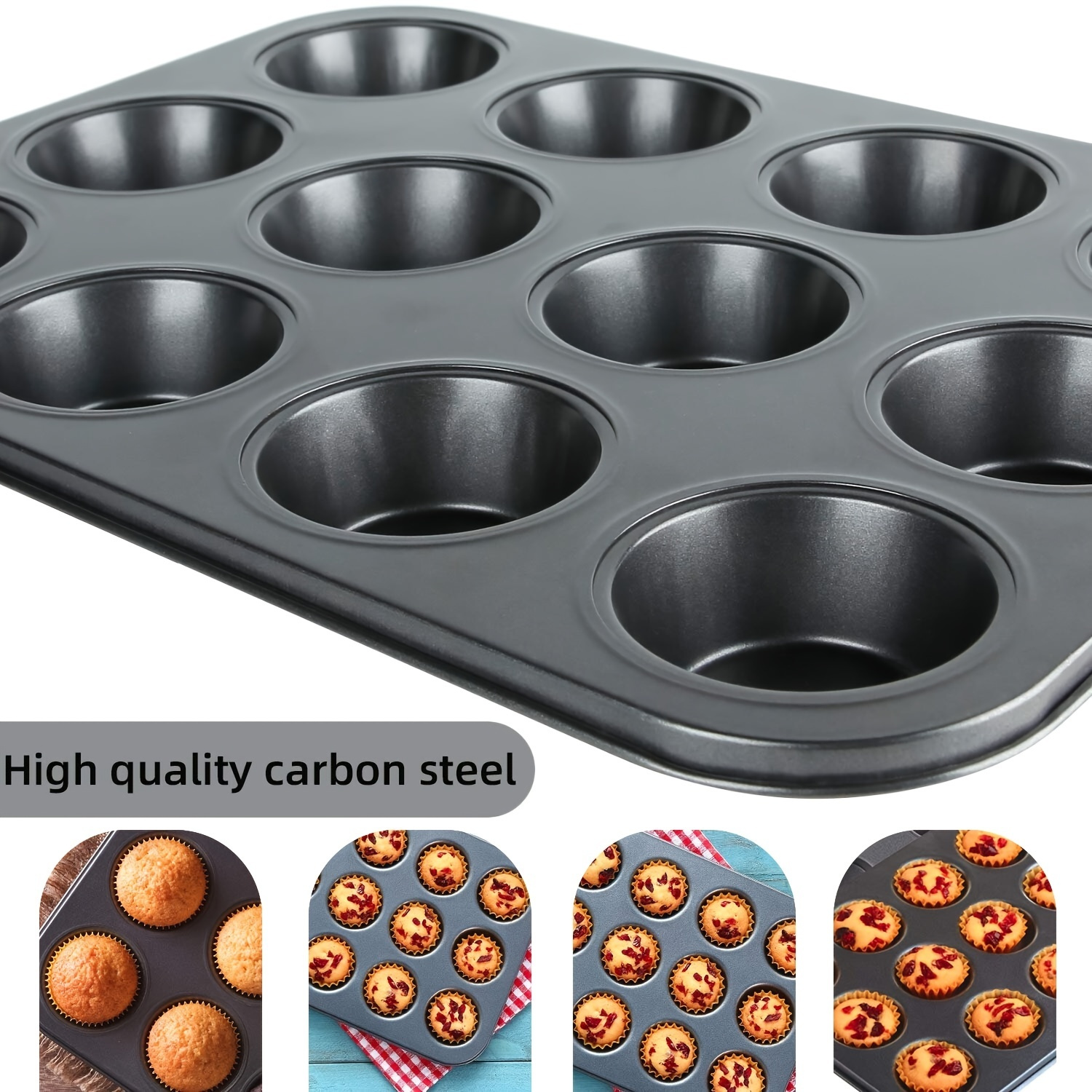 

1pc Moule à Pâtisserie en Acier au Premium pour 12 Tasses - Antiadhésif & Démoulage Facile pour des Muffins, Cupcakes, Brownies Parfaits - , Compatible avec , Plateau à Gâteau DIY